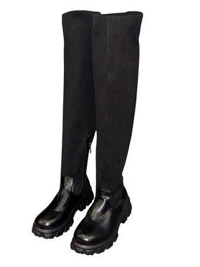 Over-the-Knee Platform Chunky Sole Boots - Black